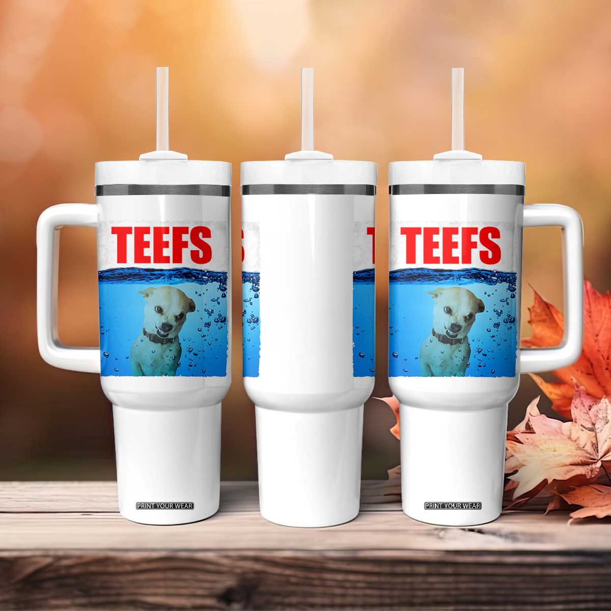 Chihuahua Dog Meme Tumbler With Handle Funny Horror Movie Poster Dog Teefs TS12 Print Your Wear
