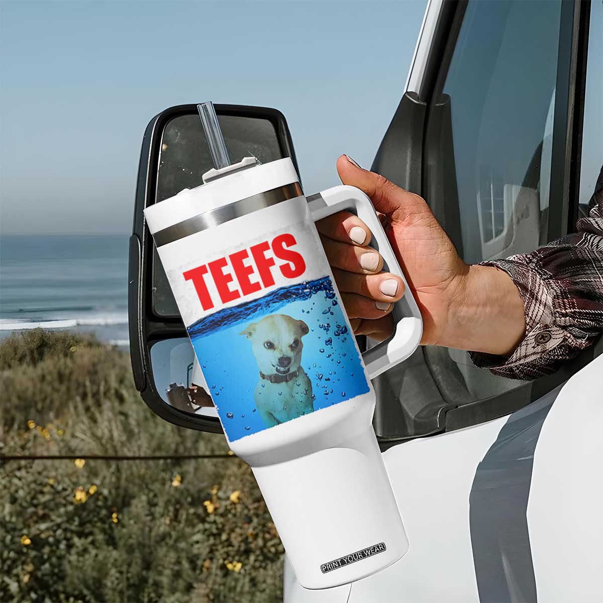 Chihuahua Dog Meme Tumbler With Handle Funny Horror Movie Poster Dog Teefs TS12 Print Your Wear