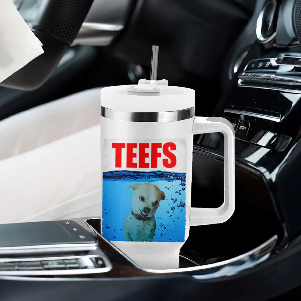 Chihuahua Dog Meme Tumbler With Handle Funny Horror Movie Poster Dog Teefs TS12 Print Your Wear
