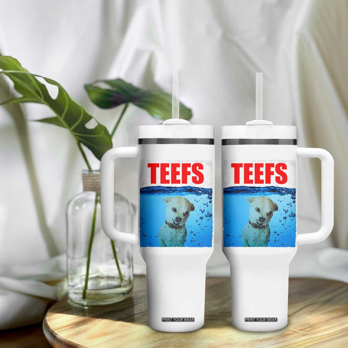 Chihuahua Dog Meme Tumbler With Handle Funny Horror Movie Poster Dog Teefs TS12 Print Your Wear