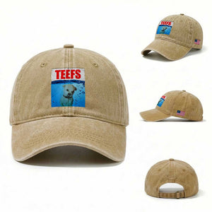 Chihuahua Dog Meme Washed Cotton Baseball Cap Funny Horror Movie Poster Dog Teefs TS12 Washed Cap Universal Fit Khaki Print Your Wear