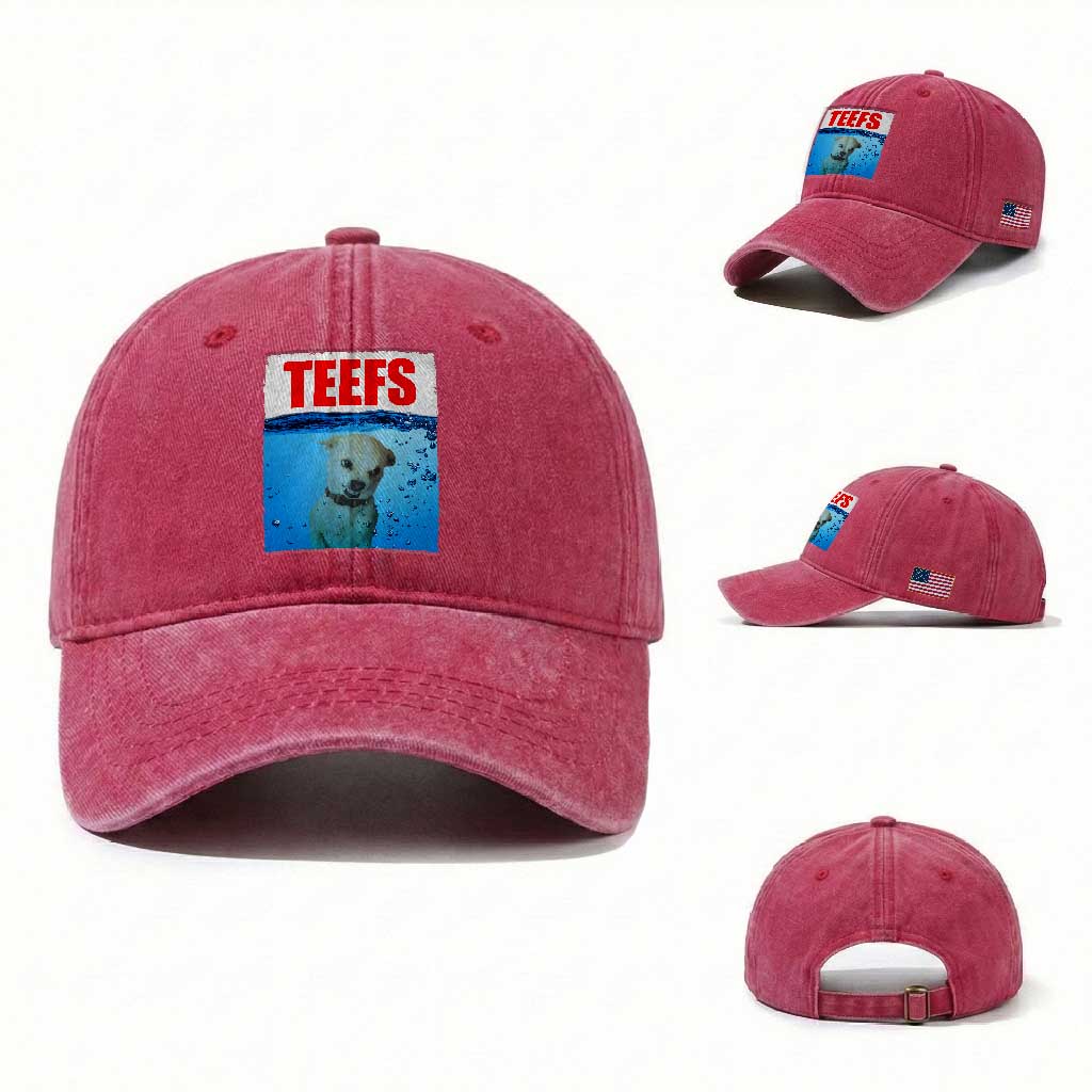 Chihuahua Dog Meme Washed Cotton Baseball Cap Funny Horror Movie Poster Dog Teefs TS12 Washed Cap Universal Fit Red Print Your Wear
