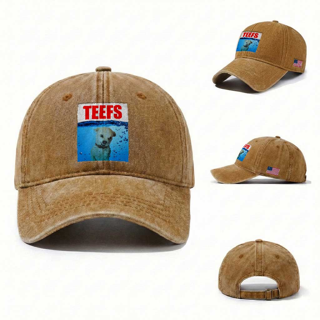 Chihuahua Dog Meme Washed Cotton Baseball Cap Funny Horror Movie Poster Dog Teefs TS12 Washed Cap Universal Fit Yellow Ochre Print Your Wear