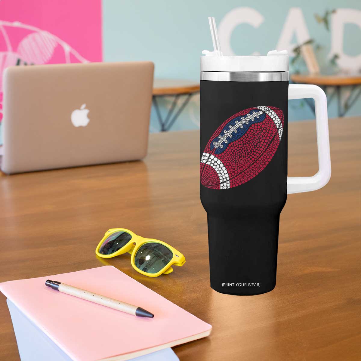 Patriotic Polka Dot Football Tumbler With Handle Dot Day Gift