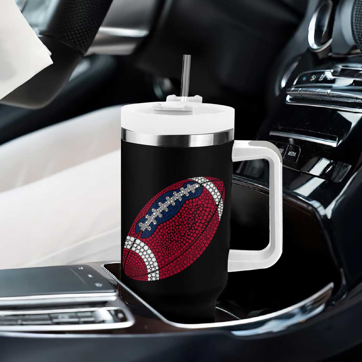 Patriotic Polka Dot Football Tumbler With Handle Dot Day Gift