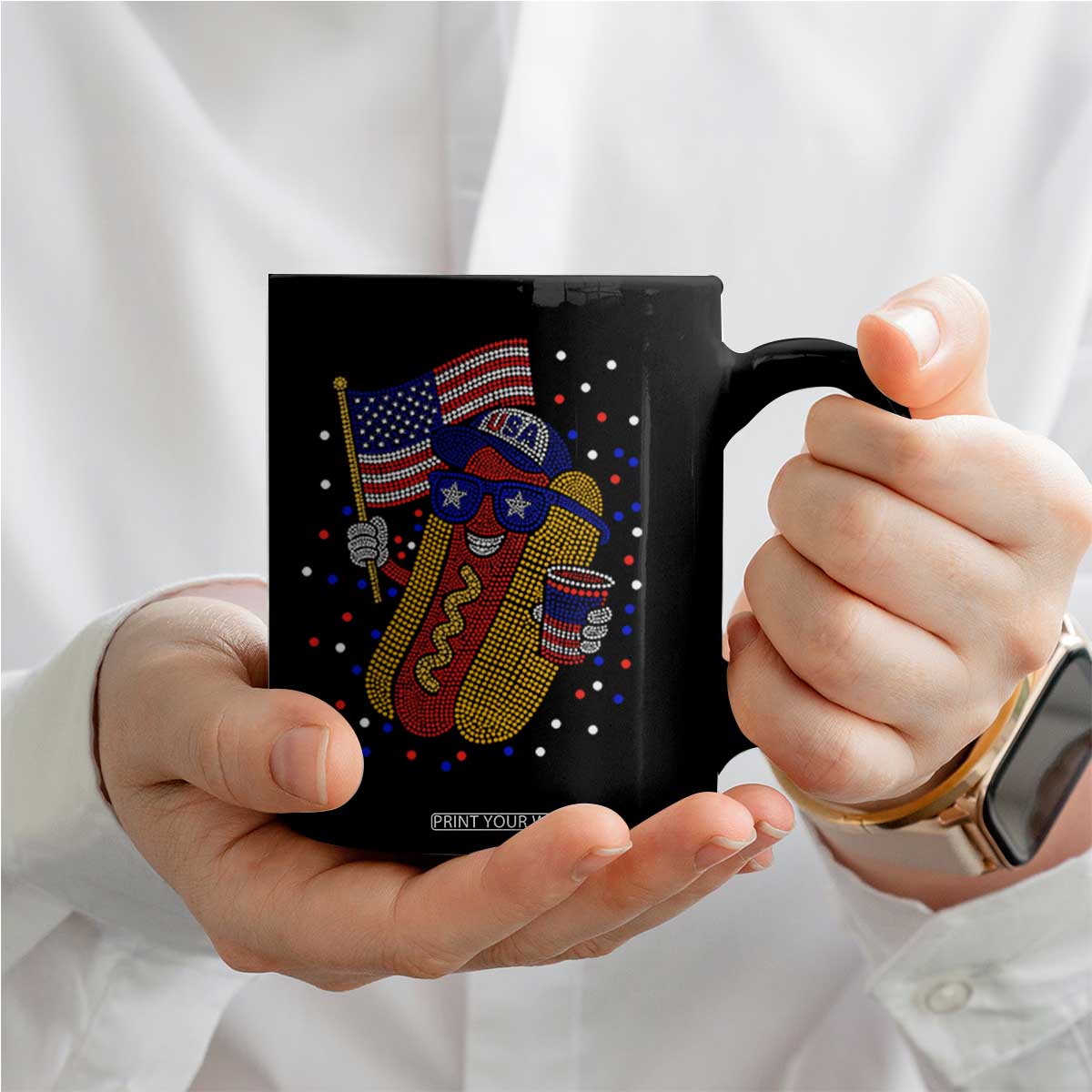 International Dot Day Hotdog Coffee Mug Red White Blue Polka Dots