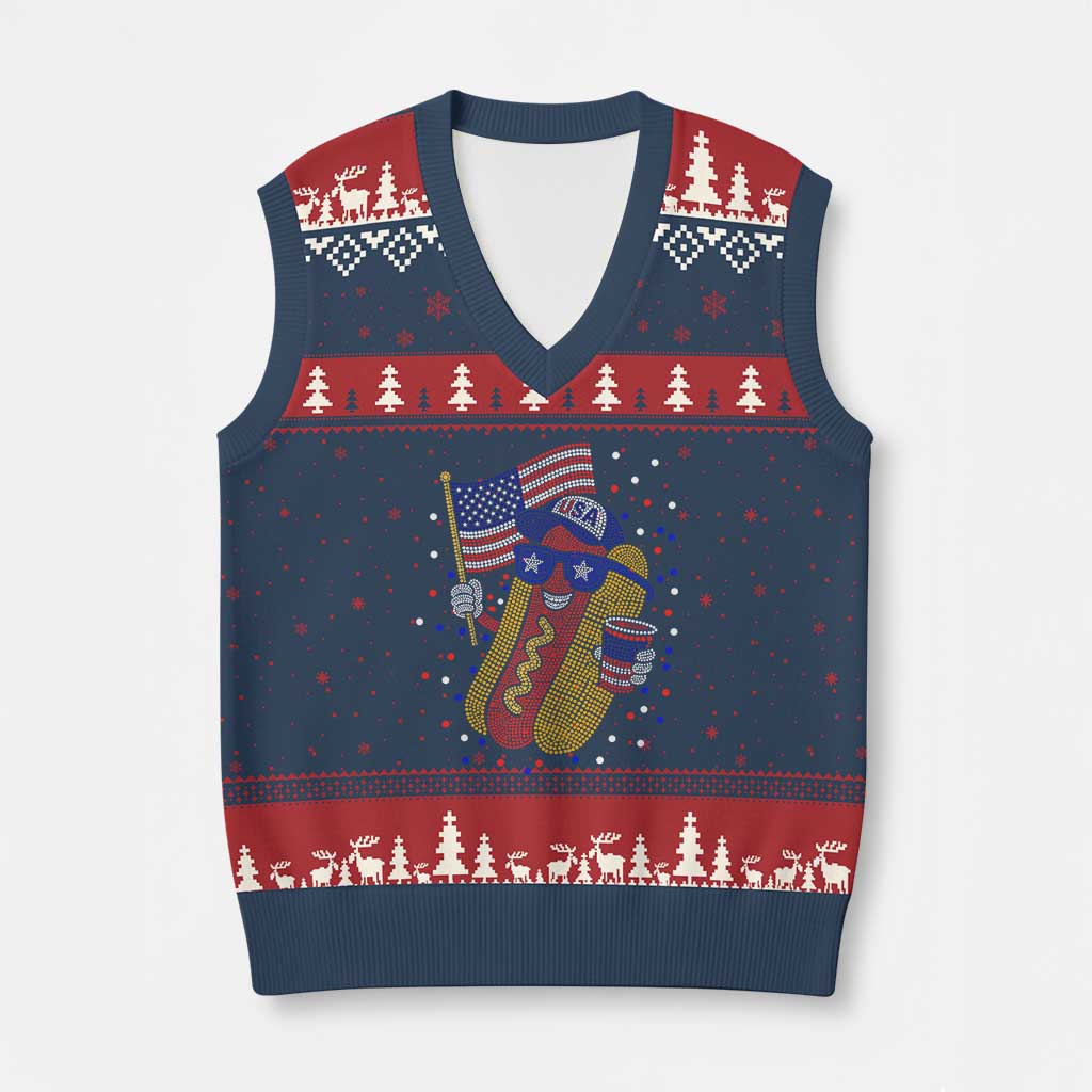 International Dot Day Hotdog V-Neck Knit Sweater Vest Red White Blue Polka Dots TS12 Navy Red Print Your Wear