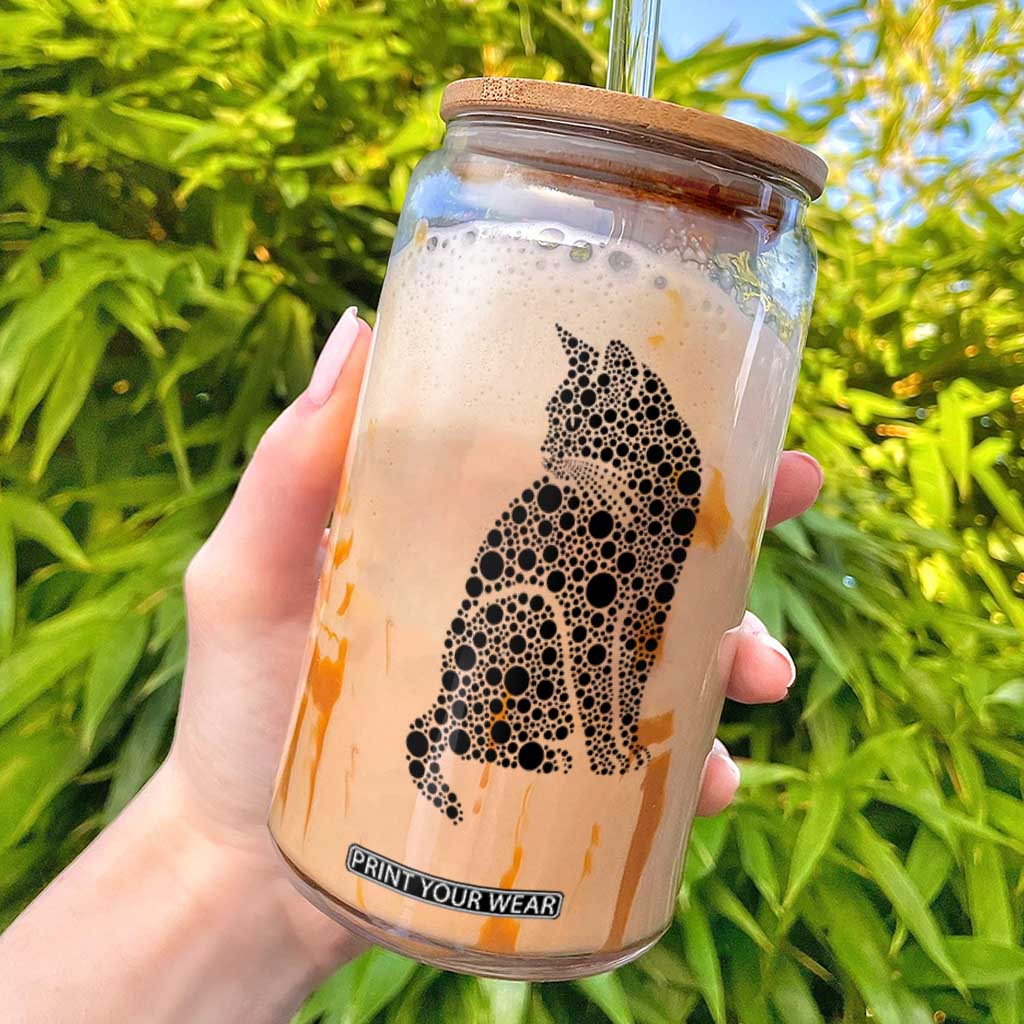 Polka Dot Black Cat Glass Can International Dot Day Gift TS12 White Print Your Wear