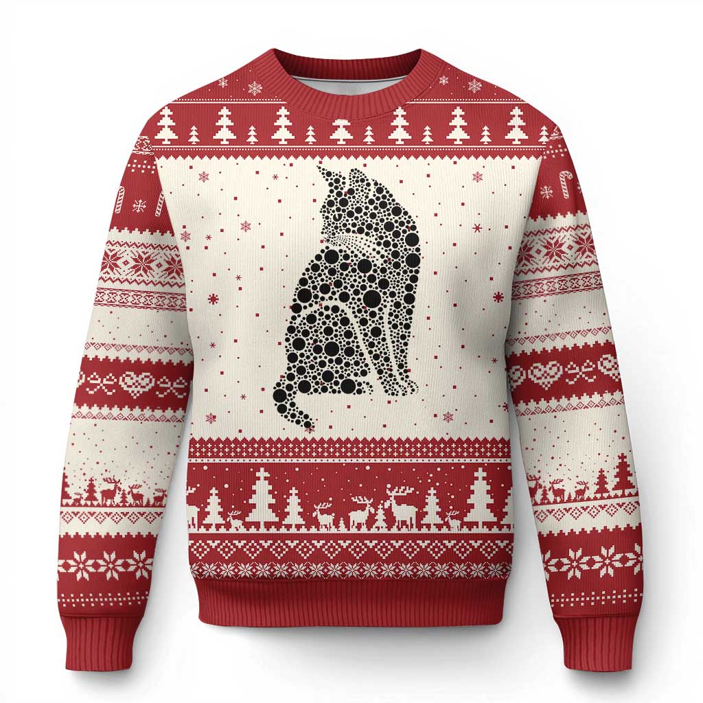 Polka Dot Black Cat Ugly Christmas Sweater International Dot Day Gift