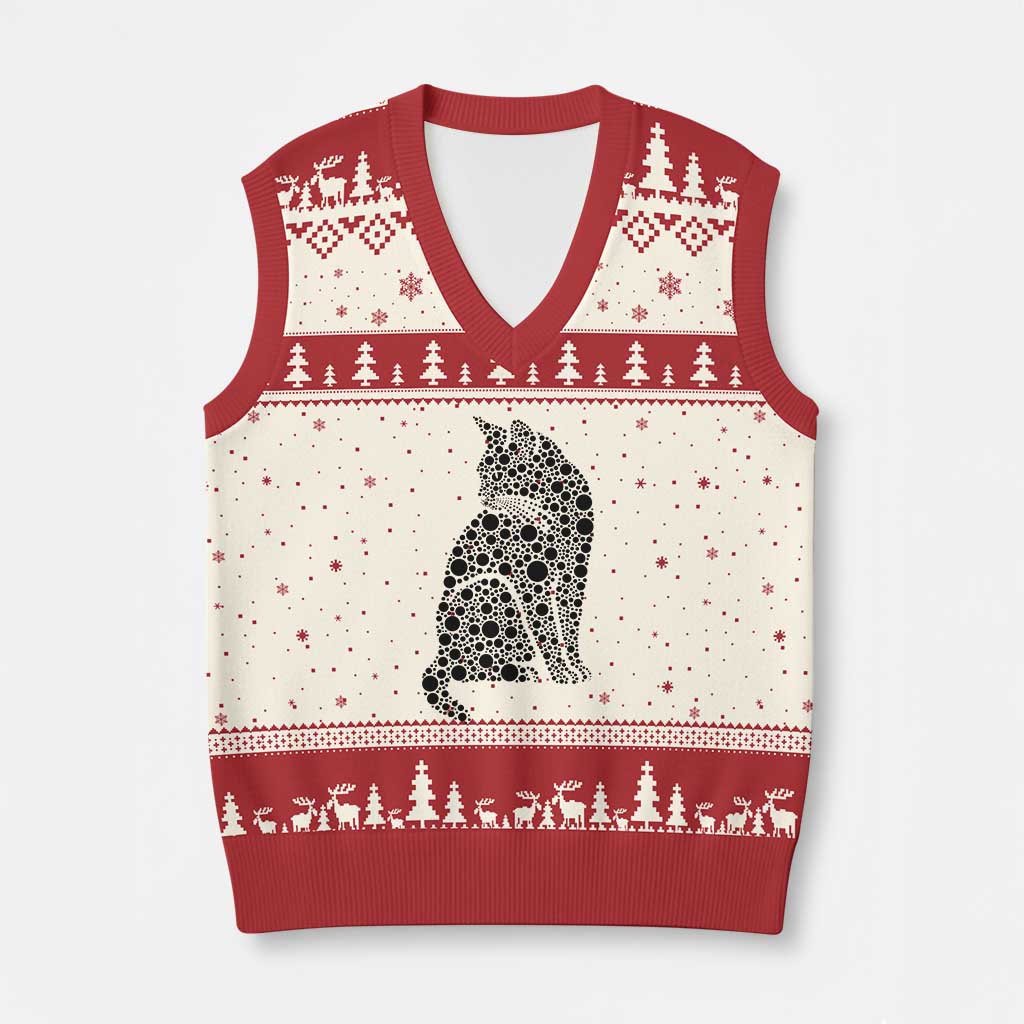Polka Dot Black Cat V-Neck Knit Sweater Vest International Dot Day Gift TS12 Beige Red Print Your Wear