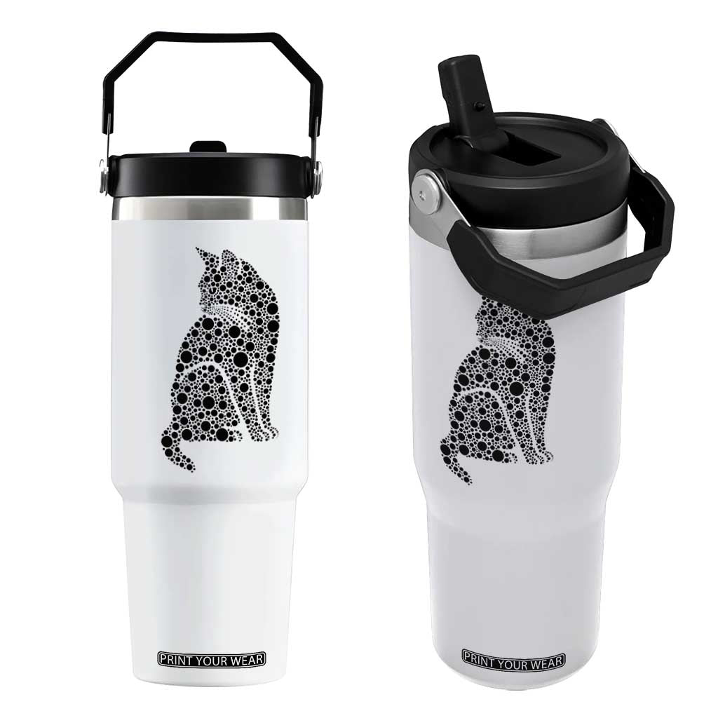 Polka Dot Black Cat Flip Straw Tumbler International Dot Day Gift TS12 One Size: 30 oz White Print Your Wear
