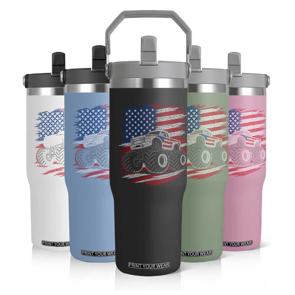Patriotic Monster Truck Polka Dot Flip Straw Tumbler Dot Day Gift
