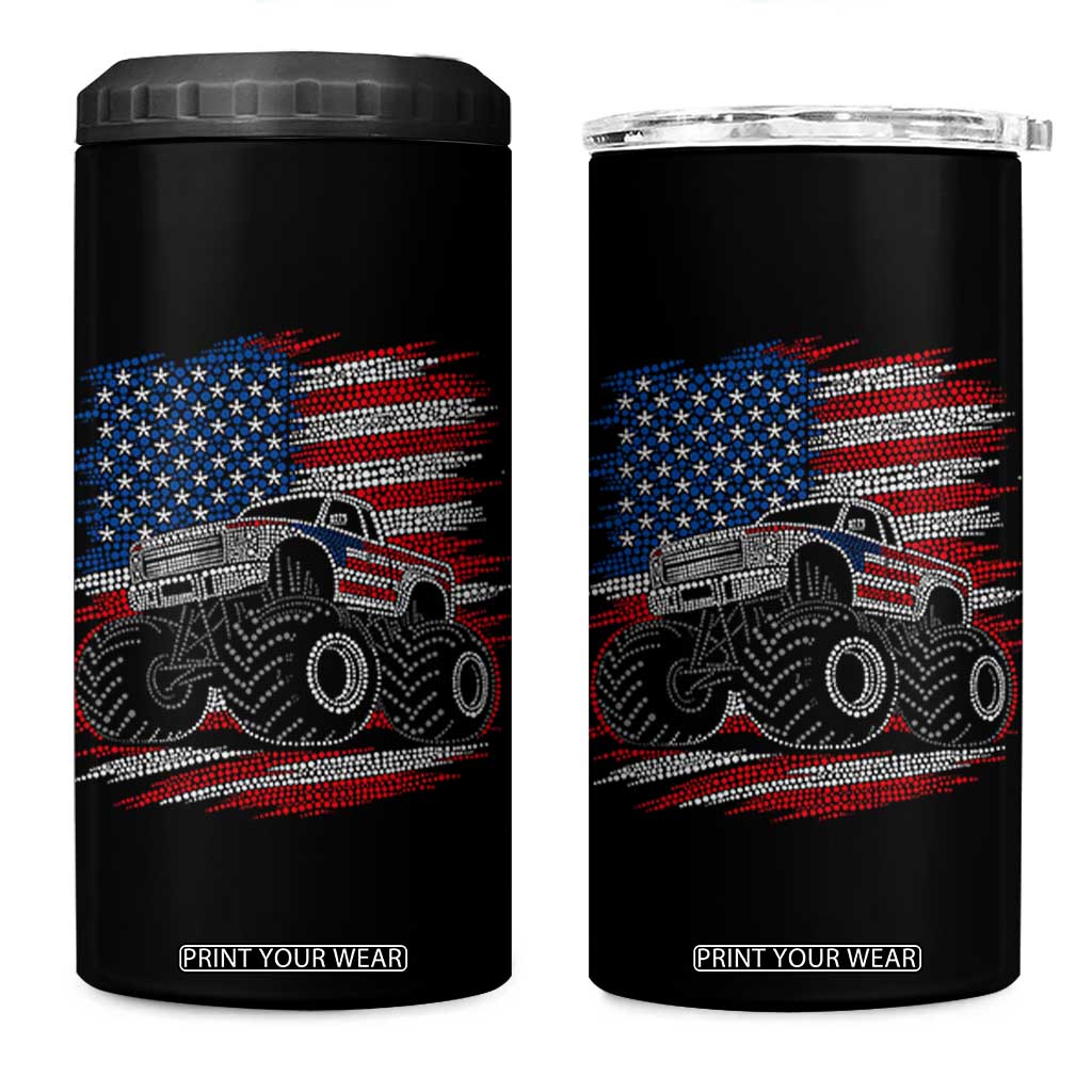 Patriotic Monster Truck Polka Dot 4 in 1 Can Cooler Tumbler Dot Day Gift TS12 One Size: 16 oz Black Print Your Wear