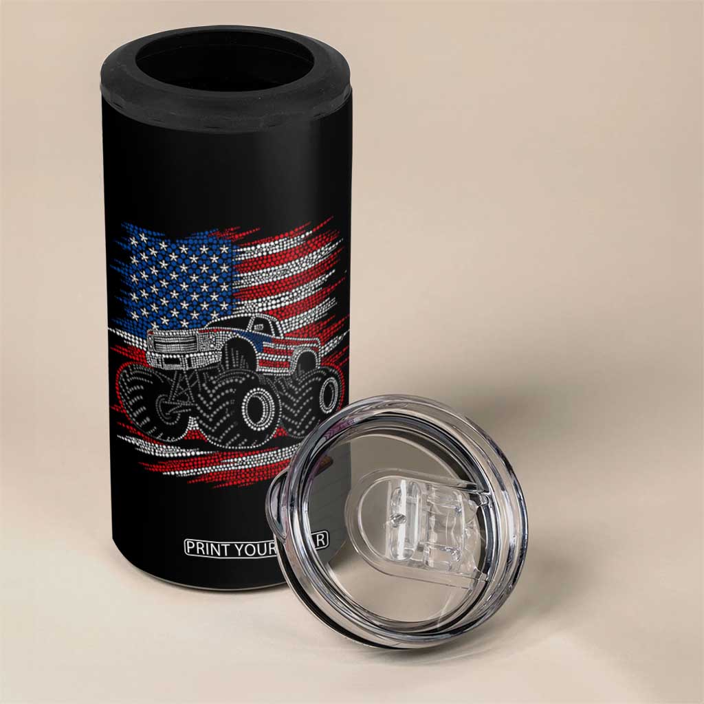 Patriotic Monster Truck Polka Dot 4 in 1 Can Cooler Tumbler Dot Day Gift