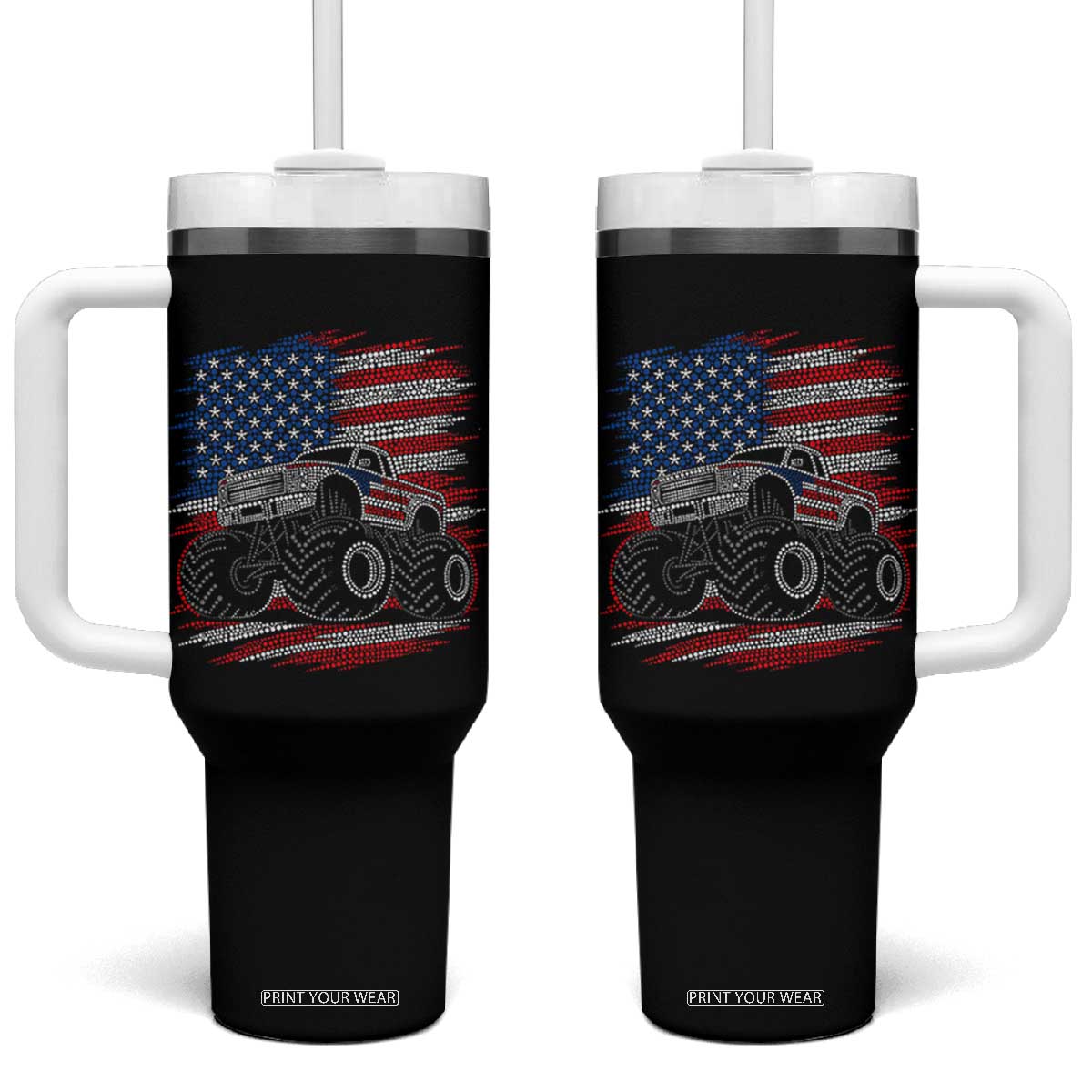 Patriotic Monster Truck Polka Dot Tumbler With Handle Dot Day Gift