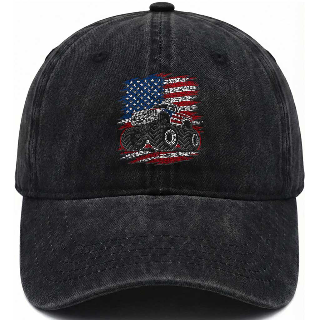 Patriotic Monster Truck Polka Dot Washed Cotton Baseball Cap Dot Day Gift TS12 Print Your Wear