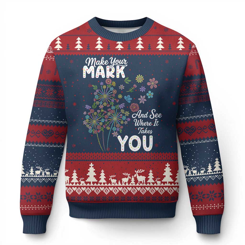 Happy Dot Day Ugly Christmas Sweater Make Your Mark And See Where It Takes You TS12 Navy Red Print Your Wear