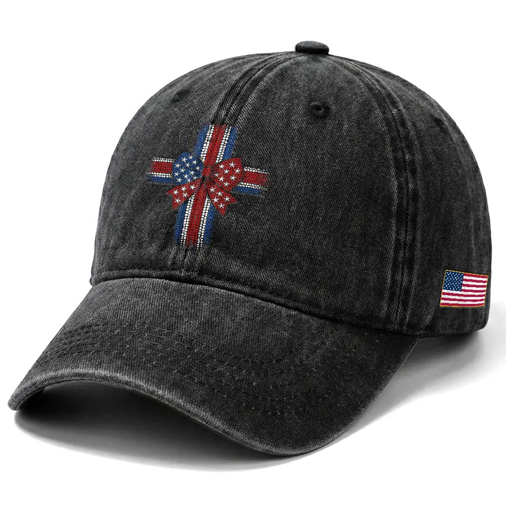 Dot Day Christian Washed Cotton Baseball Cap Patriotic Polka Dot Cross