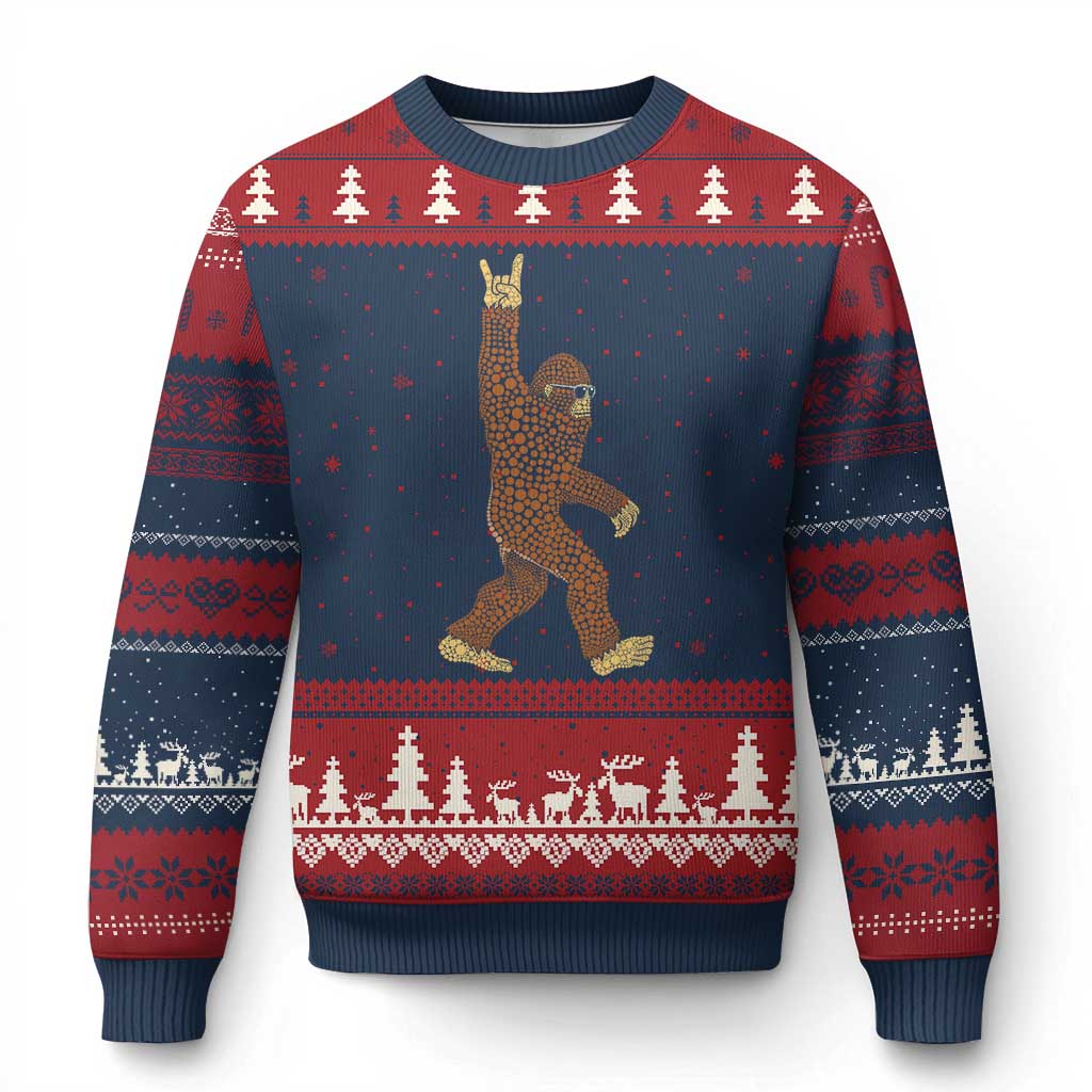 Funny Polka Dot Bigfoot Rock On Ugly Christmas Sweater Dot Day Gift