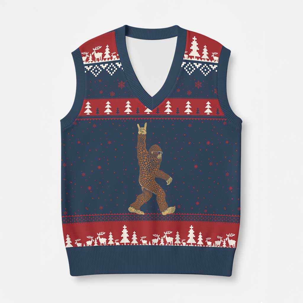 Funny Polka Dot Bigfoot Rock On V-Neck Knit Sweater Vest Dot Day Gift
