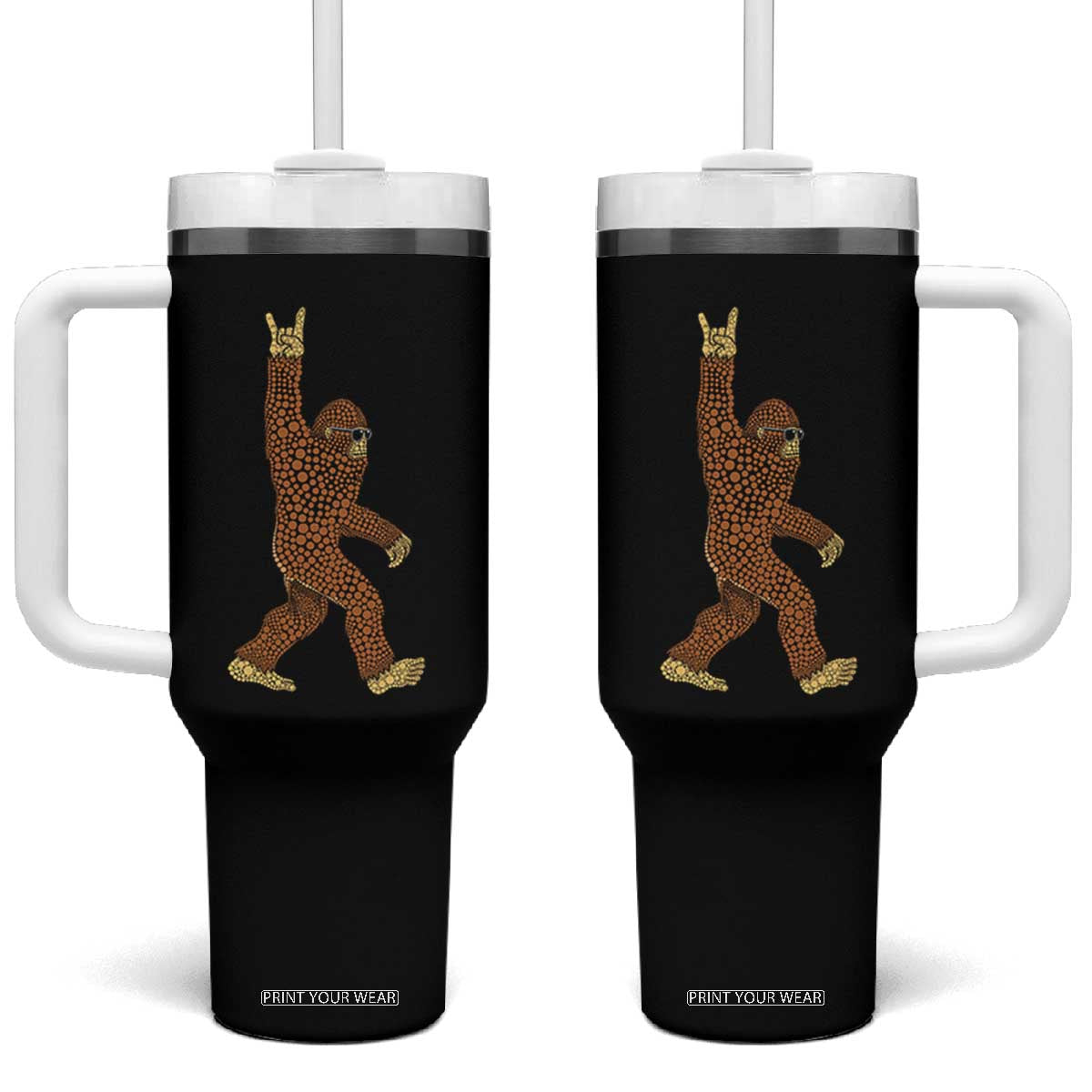 Funny Polka Dot Bigfoot Rock On Tumbler With Handle Dot Day Gift TS12 One Size: 40 oz Black Print Your Wear