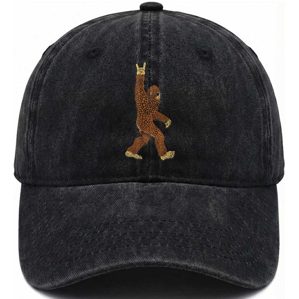 Funny Polka Dot Bigfoot Rock On Washed Cotton Baseball Cap Dot Day Gift TS12 Print Your Wear