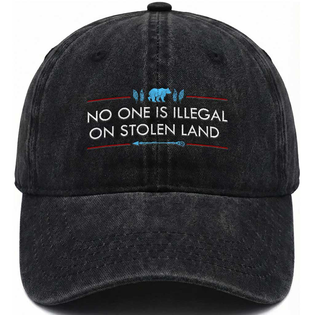 No One Is Illegal On Stolen Land Washed Cotton Baseball Cap Indigenous Peoples Pride TS12 Print Your Wear