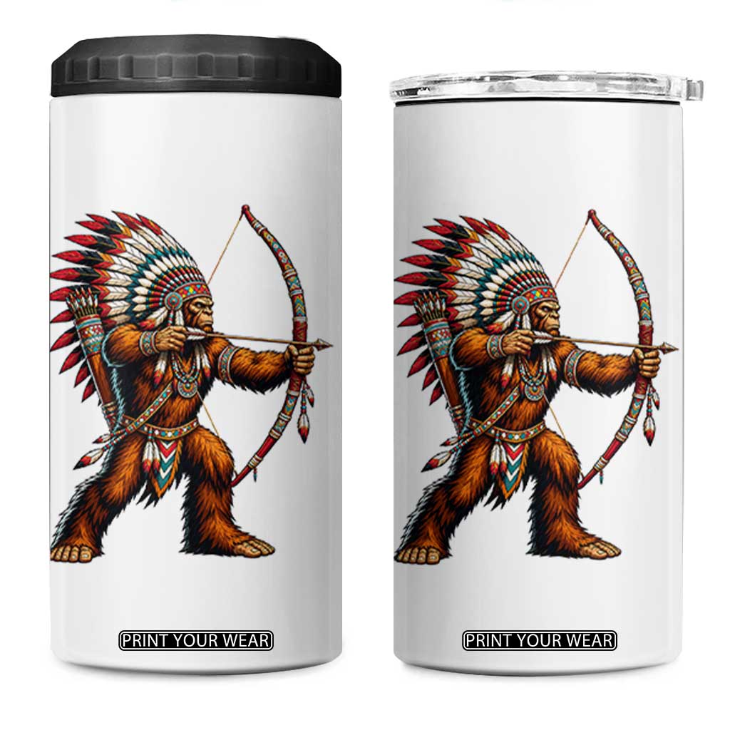 Native American Bigfoot Chief 4 in 1 Can Cooler Tumbler Forest Warrior Pride Graphic TS12 One Size: 16 oz White Print Your Wear