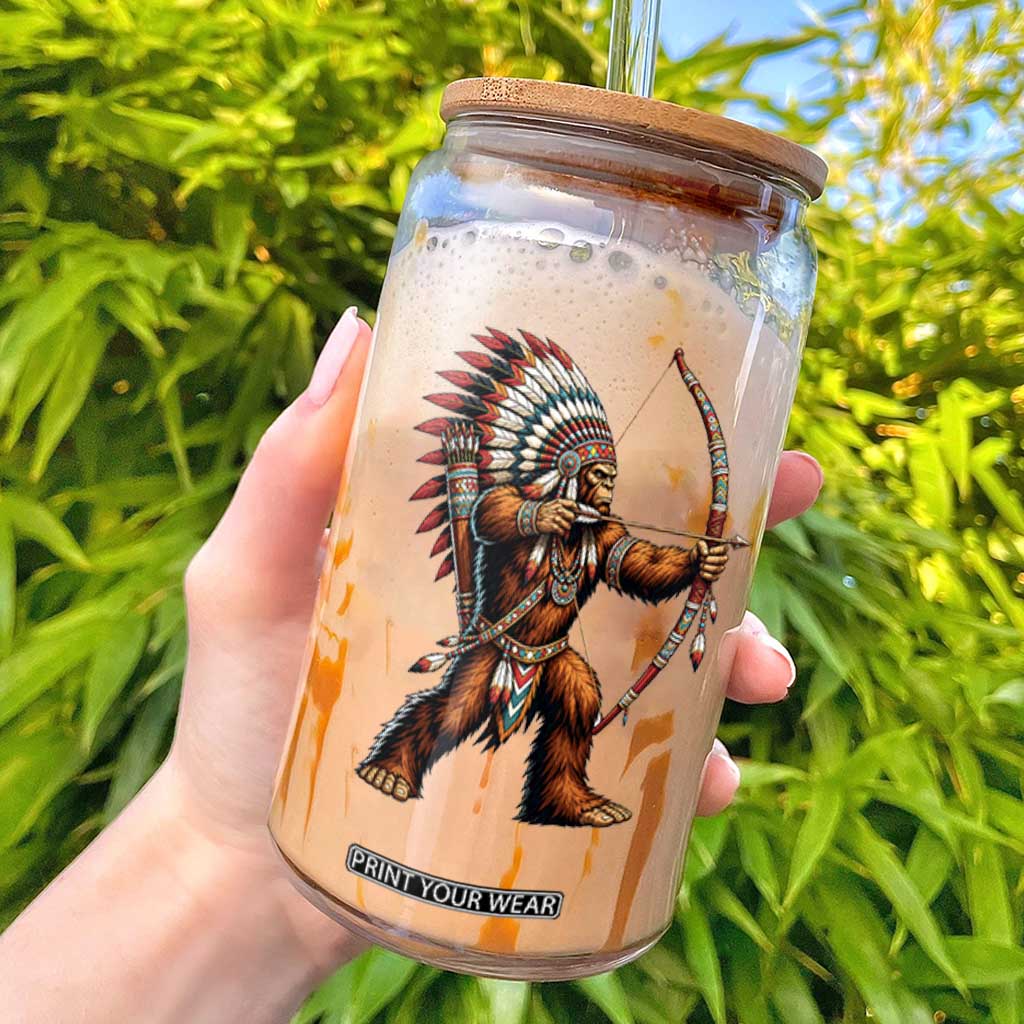 Native American Bigfoot Chief Glass Can Forest Warrior Pride Graphic