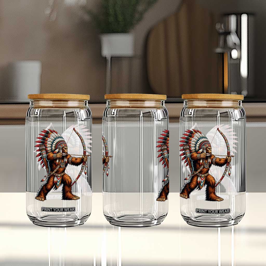 Native American Bigfoot Chief Glass Can Forest Warrior Pride Graphic