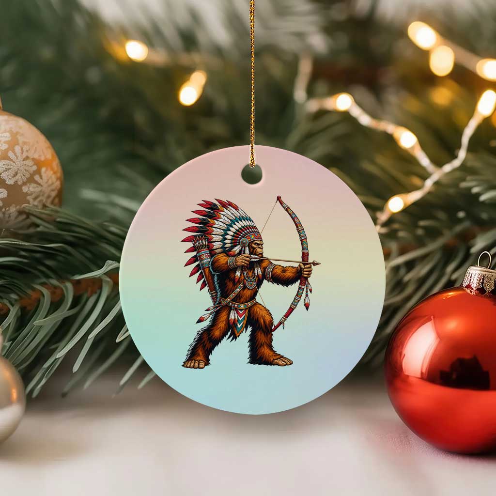 Native American Bigfoot Chief Ceramic Ornament Forest Warrior Pride Graphic