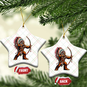 Native American Bigfoot Chief Ceramic Ornament Forest Warrior Pride Graphic
