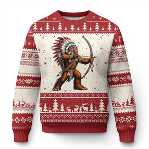Native American Bigfoot Chief Ugly Christmas Sweater Forest Warrior Pride Graphic