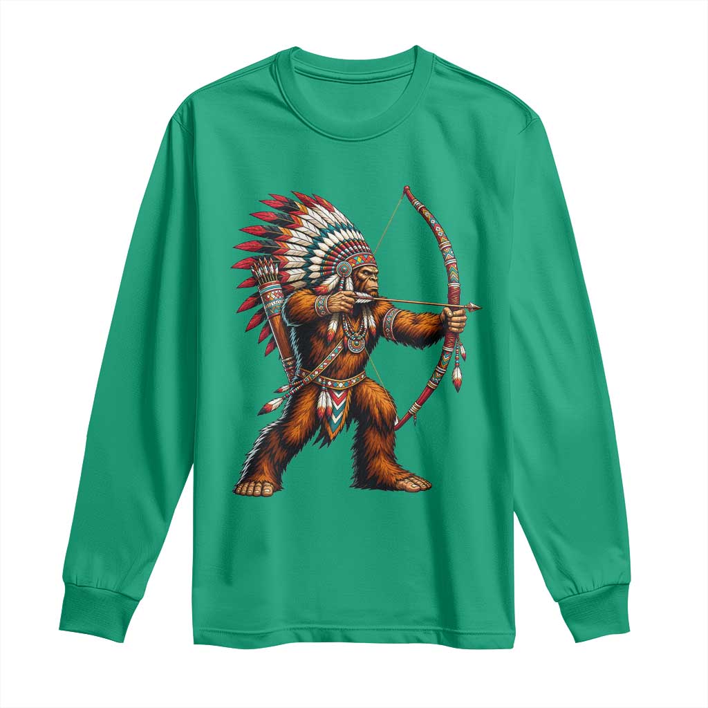 Native American Bigfoot Chief Long Sleeve Shirt Forest Warrior Pride Graphic