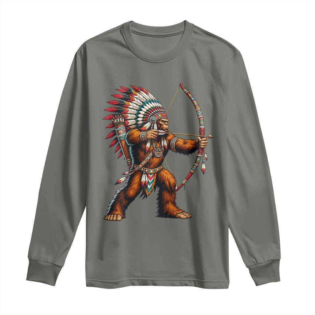 Native American Bigfoot Chief Long Sleeve Shirt Forest Warrior Pride Graphic