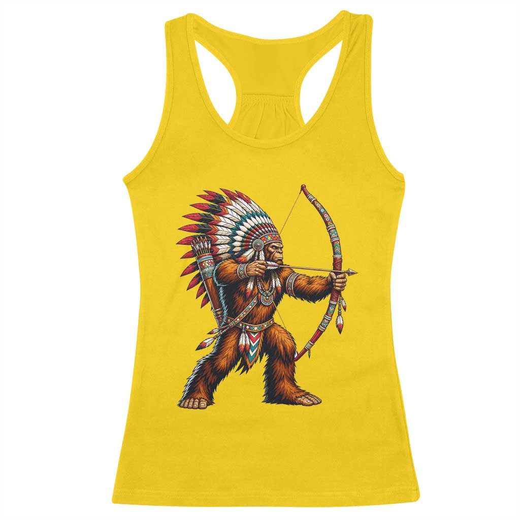 Native American Bigfoot Chief Racerback Tank Top Forest Warrior Pride Graphic