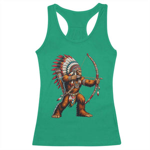 Native American Bigfoot Chief Racerback Tank Top Forest Warrior Pride Graphic