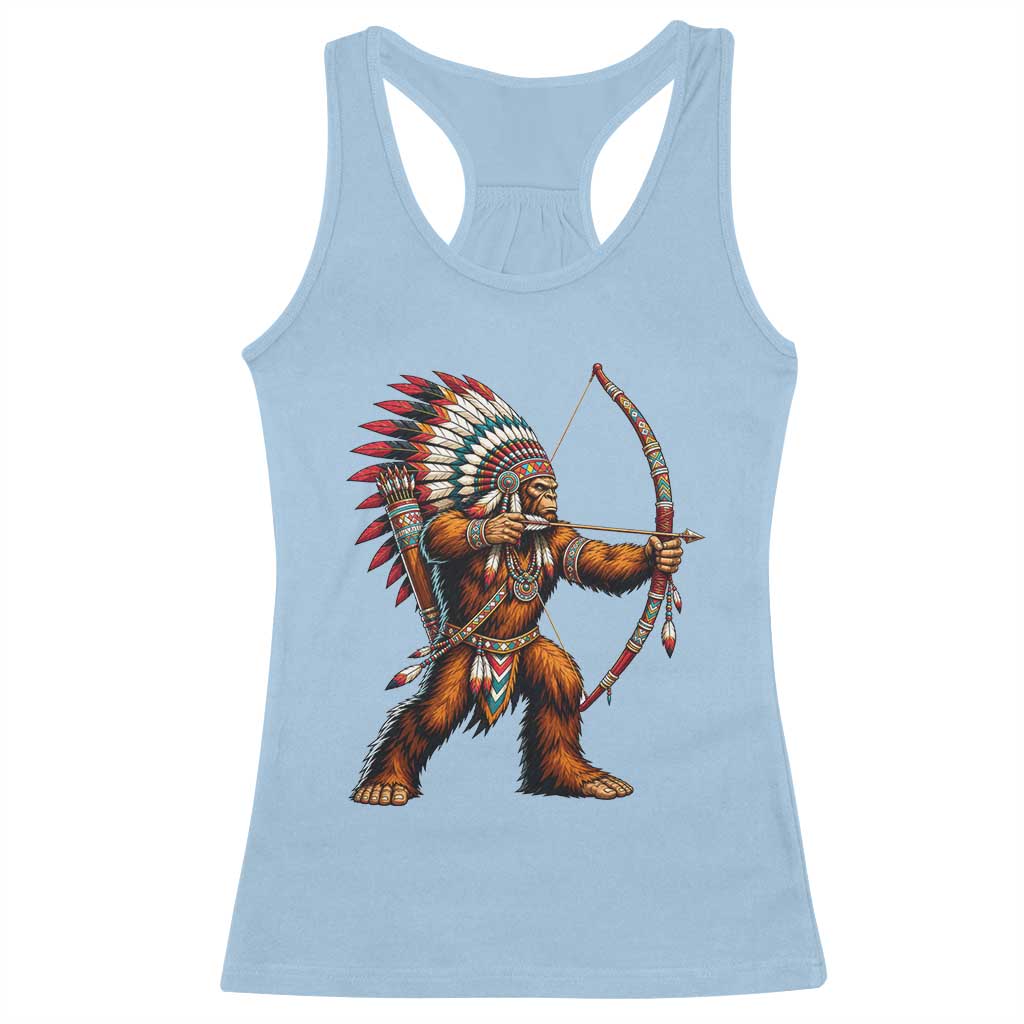 Native American Bigfoot Chief Racerback Tank Top Forest Warrior Pride Graphic