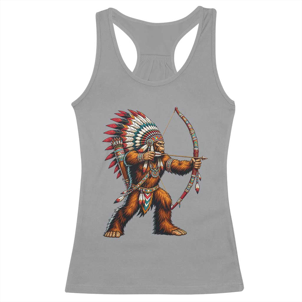 Native American Bigfoot Chief Racerback Tank Top Forest Warrior Pride Graphic
