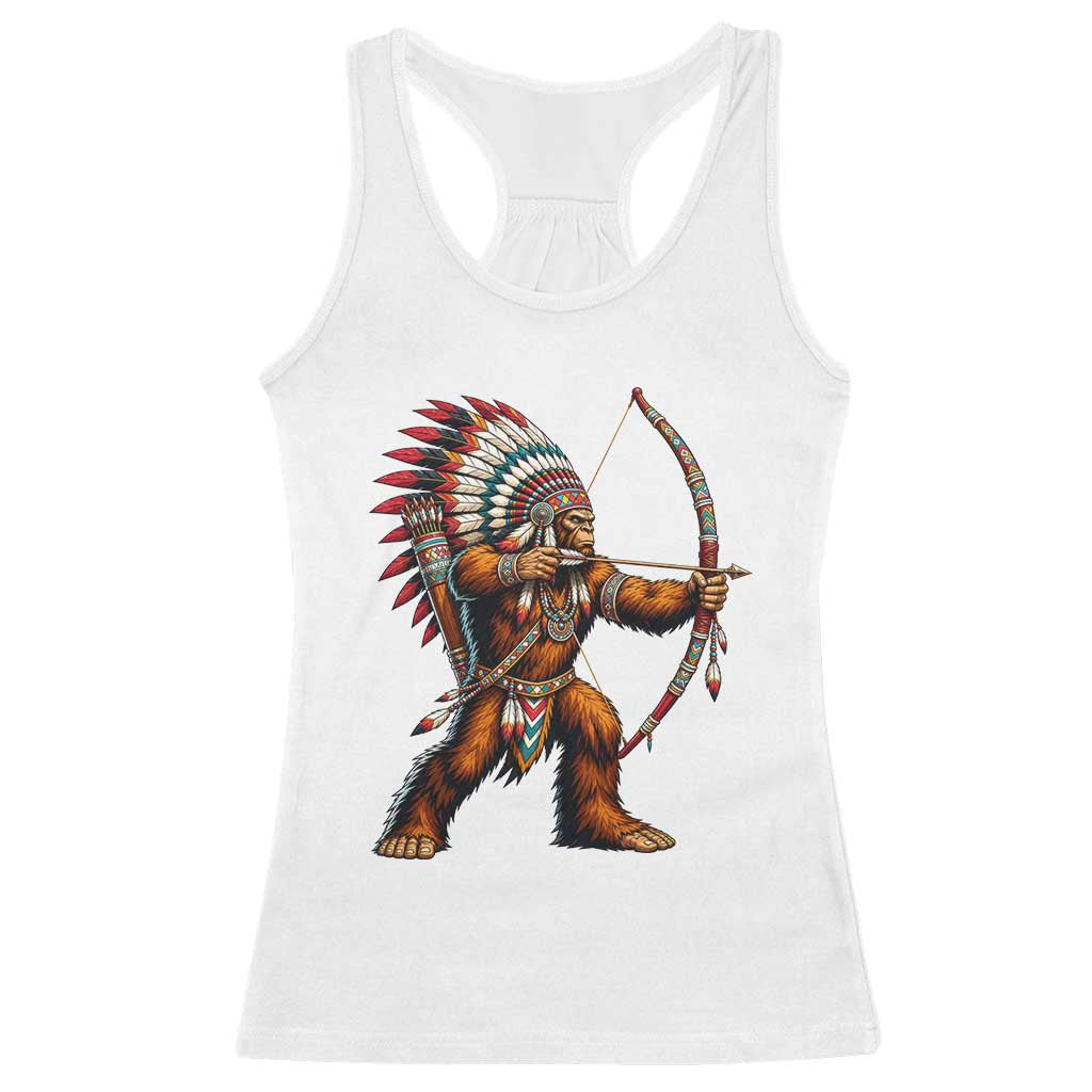 Native American Bigfoot Chief Racerback Tank Top Forest Warrior Pride Graphic