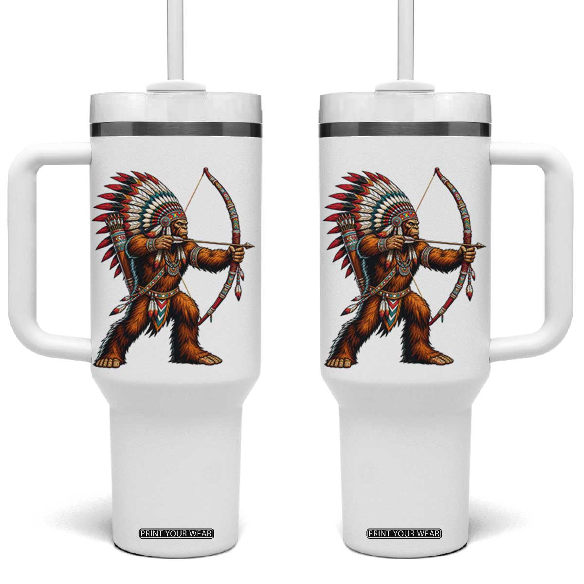 Native American Bigfoot Chief Tumbler With Handle Forest Warrior Pride Graphic