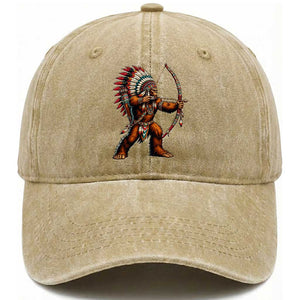 Native American Bigfoot Chief Washed Cotton Baseball Cap Forest Warrior Pride Graphic TS12 Print Your Wear