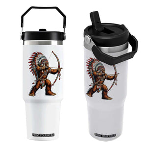 Native American Bigfoot Chief Flip Straw Tumbler Forest Warrior Pride Graphic