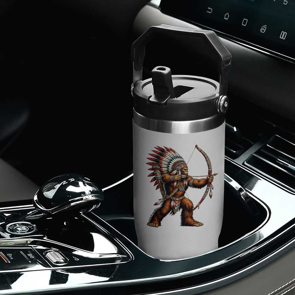 Native American Bigfoot Chief Flip Straw Tumbler Forest Warrior Pride Graphic