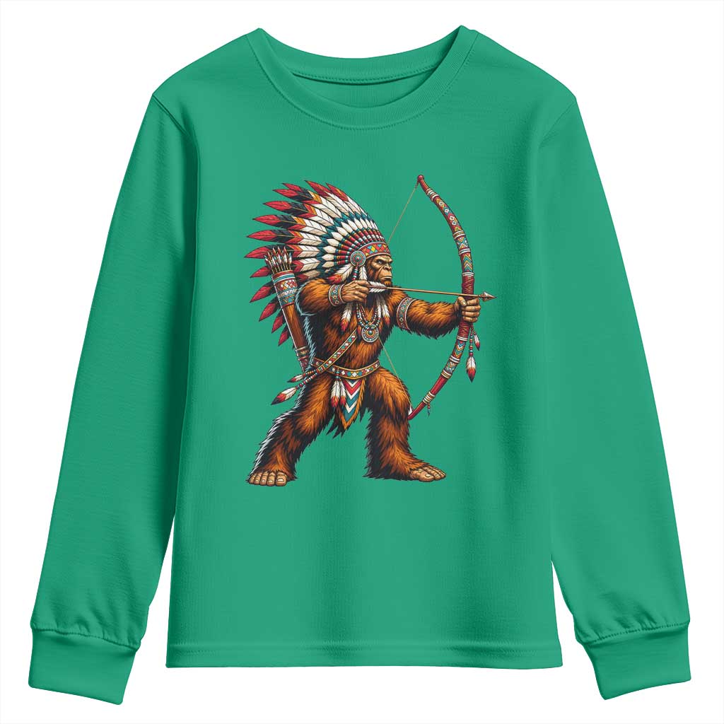 Native American Bigfoot Chief Youth Sweatshirt Forest Warrior Pride Graphic