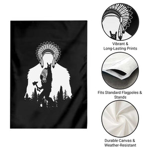 Bigfoot Native American Chief Garden Flag Hunting Spear Warrior Graphic