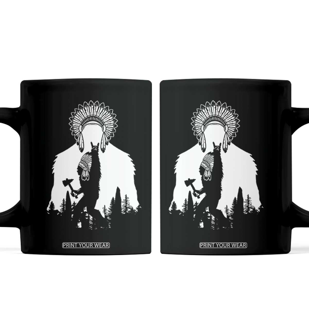 Bigfoot Native American Chief Coffee Mug Hunting Spear Warrior Graphic