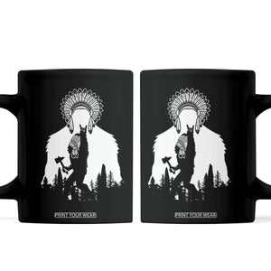 Bigfoot Native American Chief Coffee Mug Hunting Spear Warrior Graphic