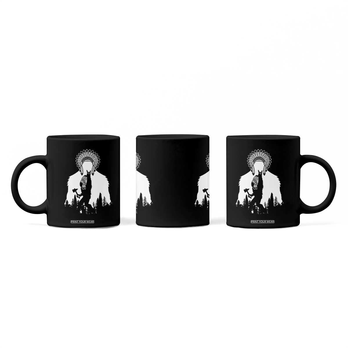 Bigfoot Native American Chief Coffee Mug Hunting Spear Warrior Graphic