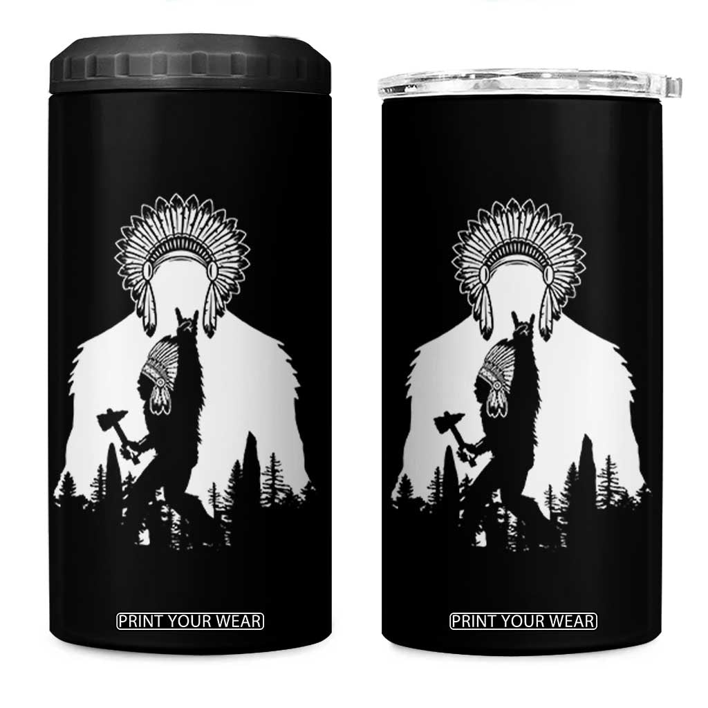 Bigfoot Native American Chief 4 in 1 Can Cooler Tumbler Hunting Spear Warrior Graphic TS12 One Size: 16 oz Black Print Your Wear